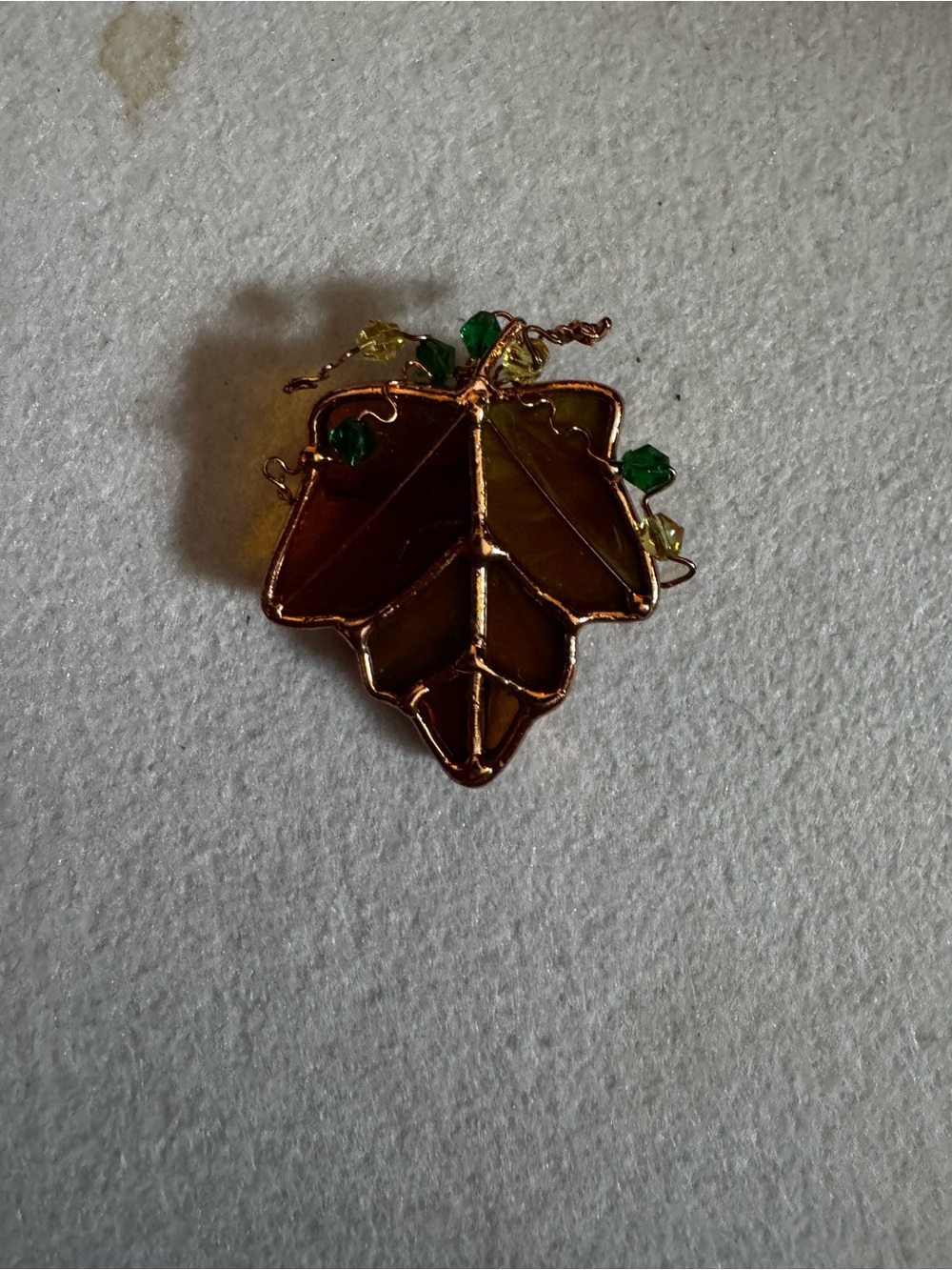 Gold-Tone Leaf Pendant with Green and Yellow Bead Accents